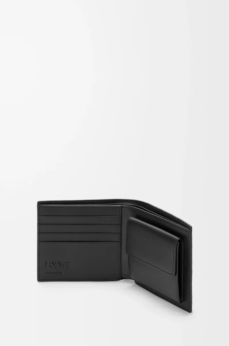 portafoglio portamonete bifold puzzle in morbida pelle di vitello granata nero