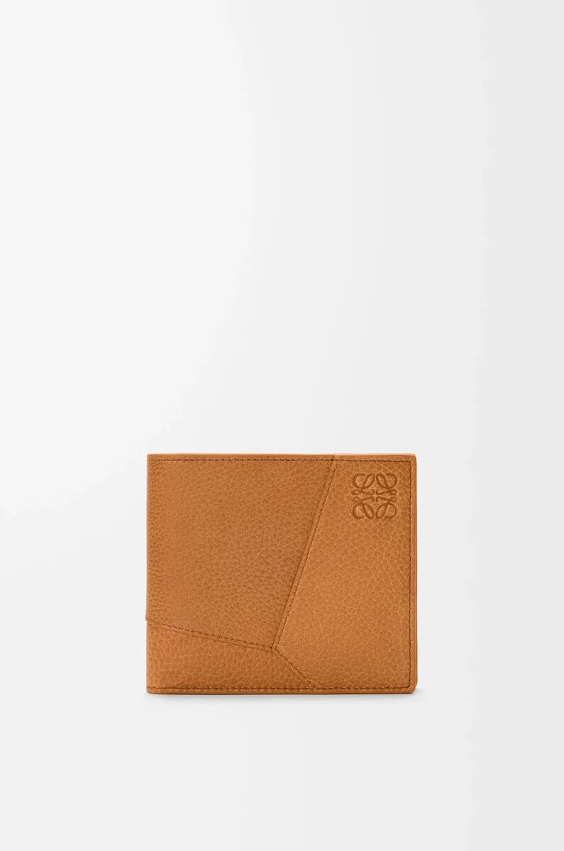 portafoglio portamonete puzzle bifold in morbida pelle di vitello grana light canyon brown