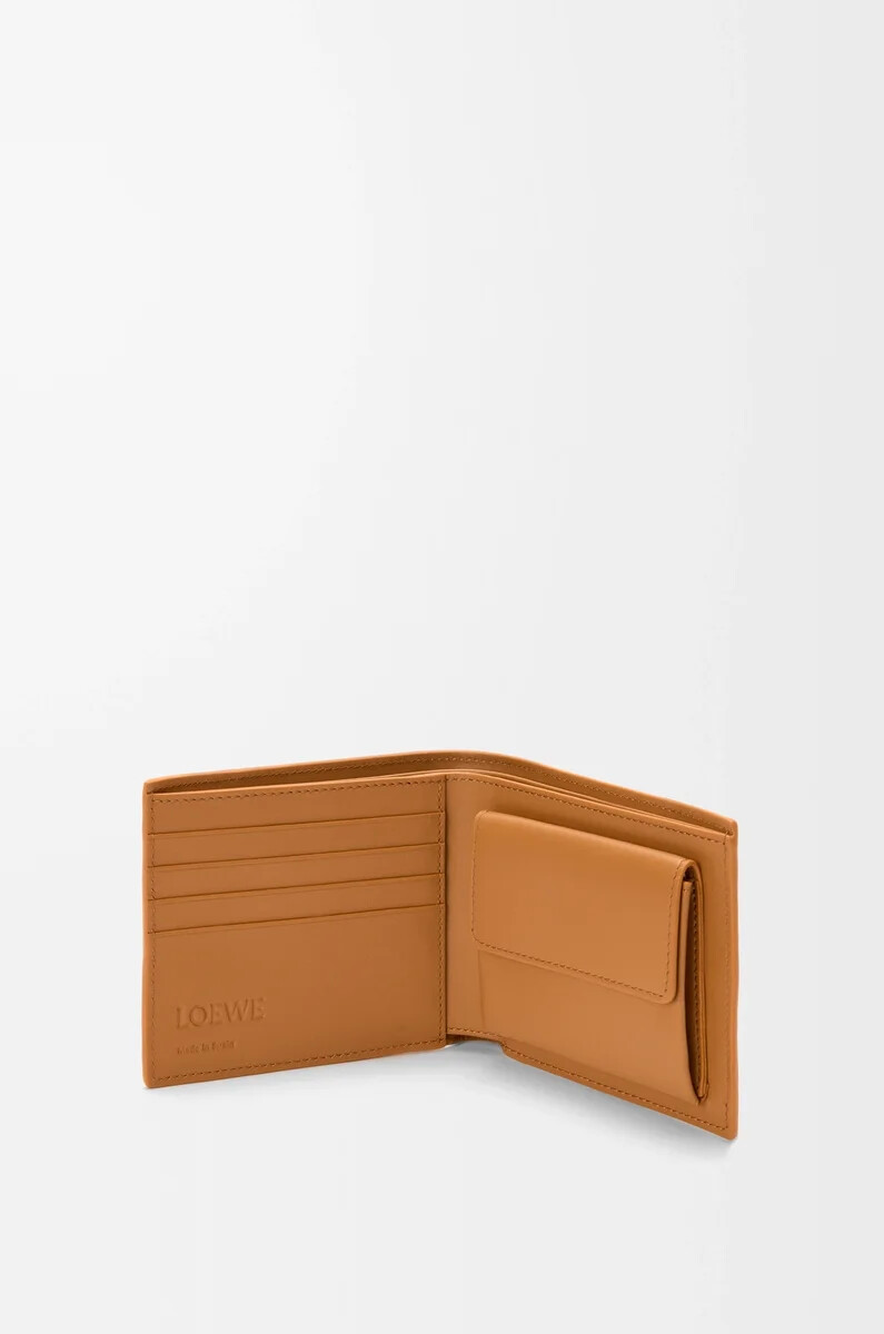portafoglio portamonete puzzle bifold in morbida pelle di vitello grana light canyon brown