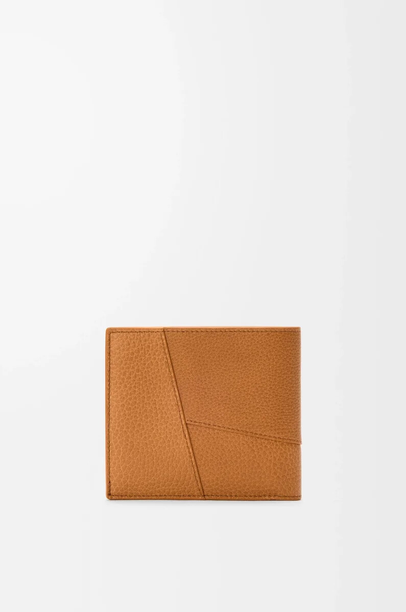 portafoglio portamonete puzzle bifold in morbida pelle di vitello grana light canyon brown
