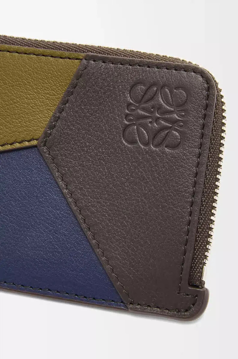 porta carte con monete puzzle in pelle di vitello classica olivamarrone scuro