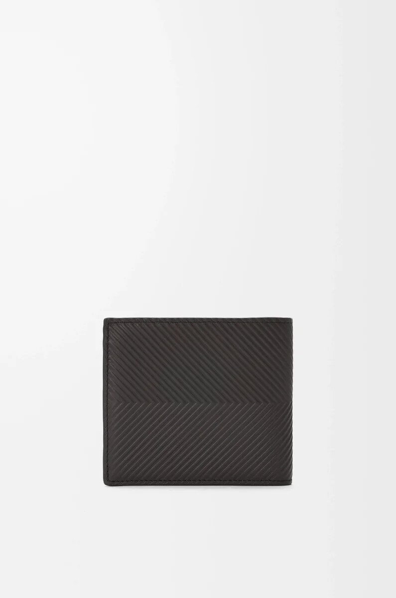 portafoglio portamonete bifold in pelle di vitello classica testurizzata grigio scuro