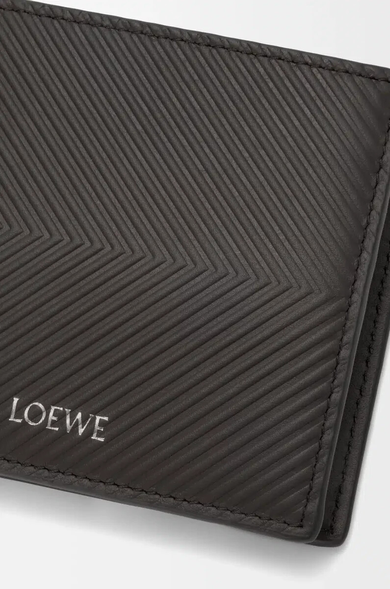 portafoglio portamonete bifold in pelle di vitello classica testurizzata grigio scuro