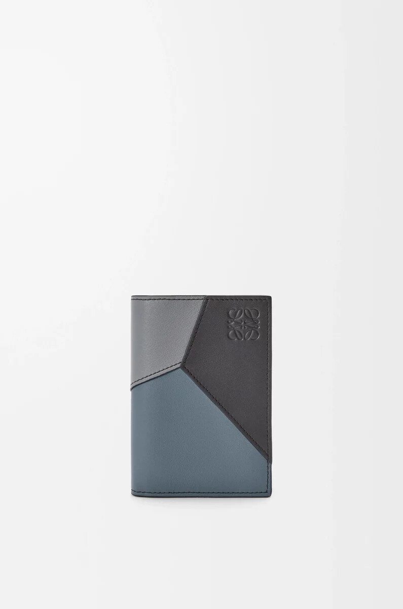 portacarte bifold puzzle in pelle di vitello classica grigio asfaltoblu tempesta
