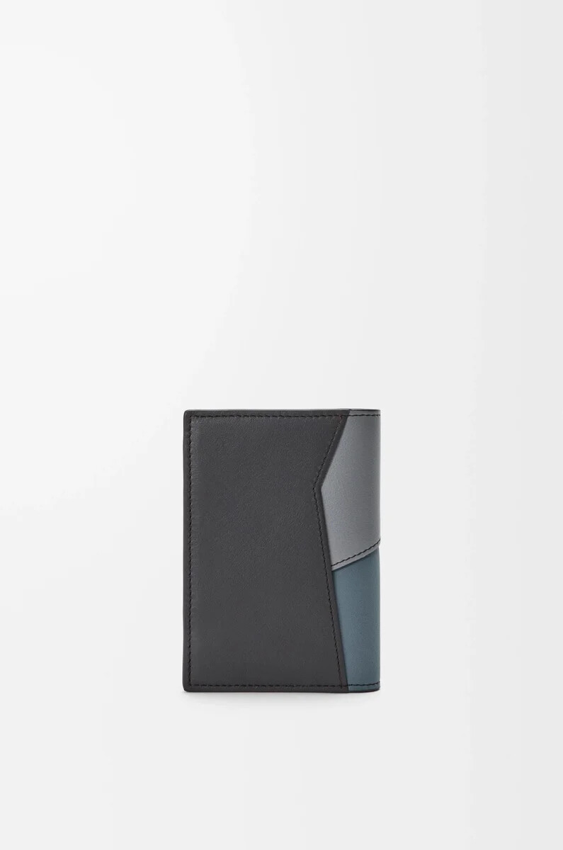 portacarte bifold puzzle in pelle di vitello classica grigio asfaltoblu tempesta