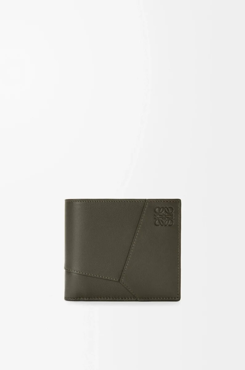 portafoglio bifold puzzle in pelle di vitello classica dark khaki