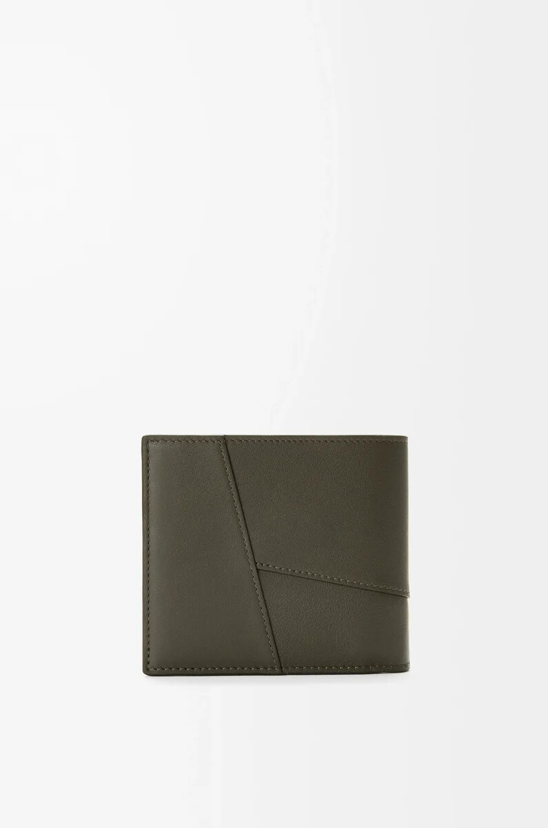 portafoglio bifold puzzle in pelle di vitello classica dark khaki