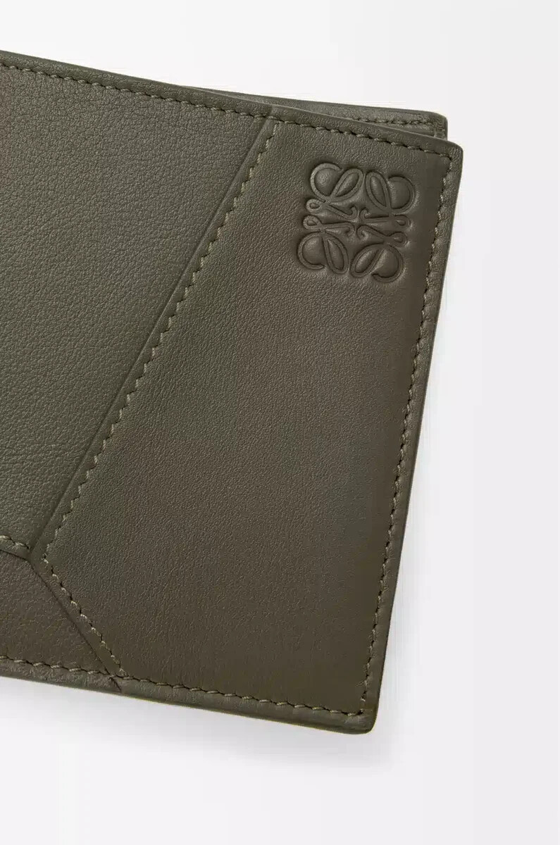 portafoglio bifold puzzle in pelle di vitello classica dark khaki