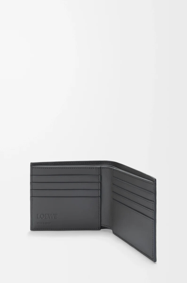 portafoglio bifold puzzle in pelle di vitello classica grigio asfaltoblu tempesta