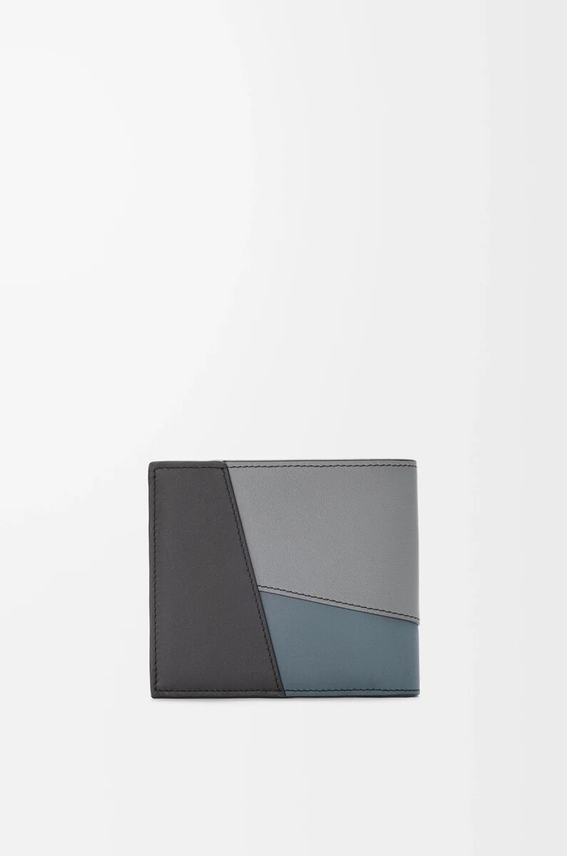 portafoglio bifold puzzle in pelle di vitello classica grigio asfaltoblu tempesta