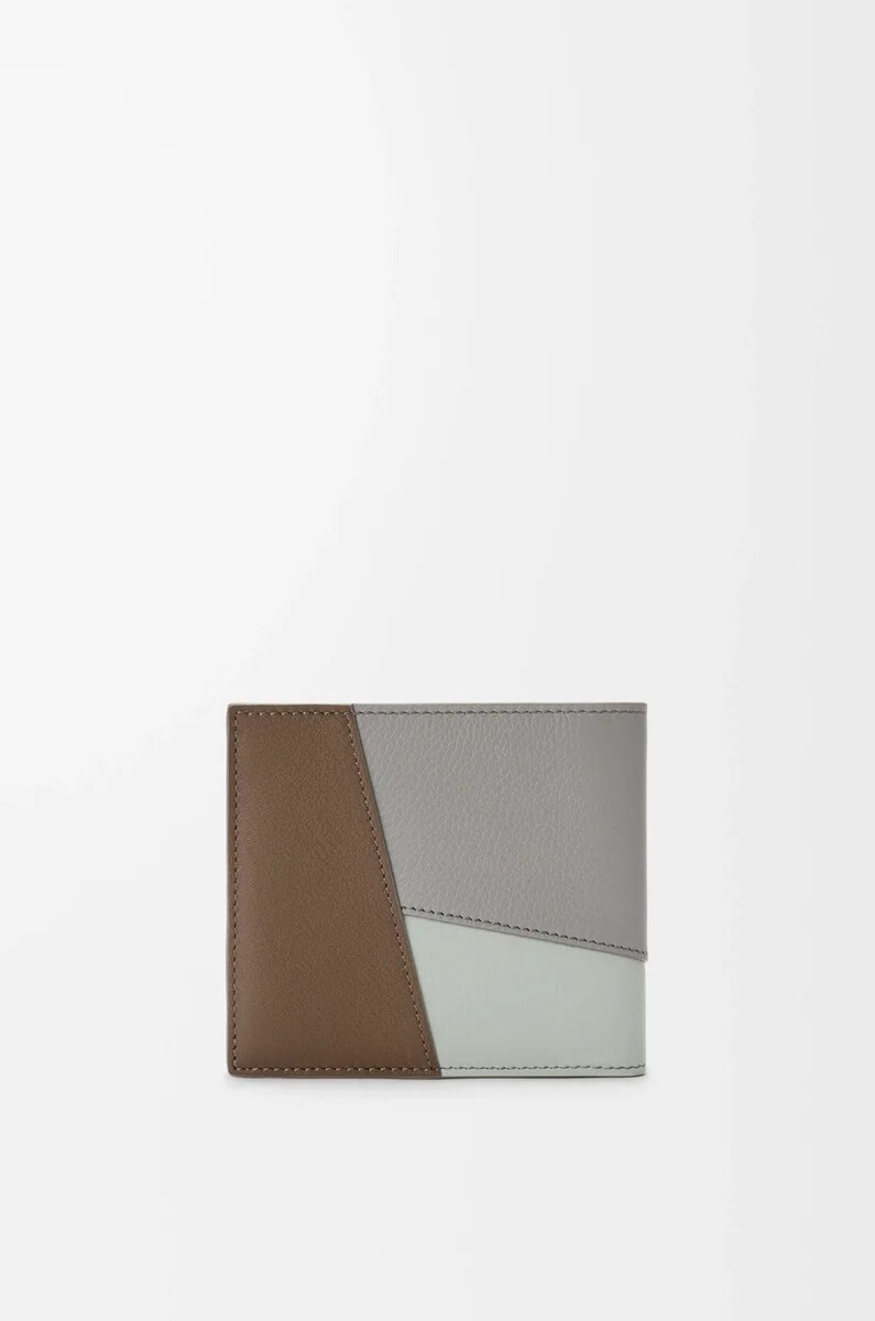 portafoglio bifold puzzle in pelle di vitello classica winter brownash grey