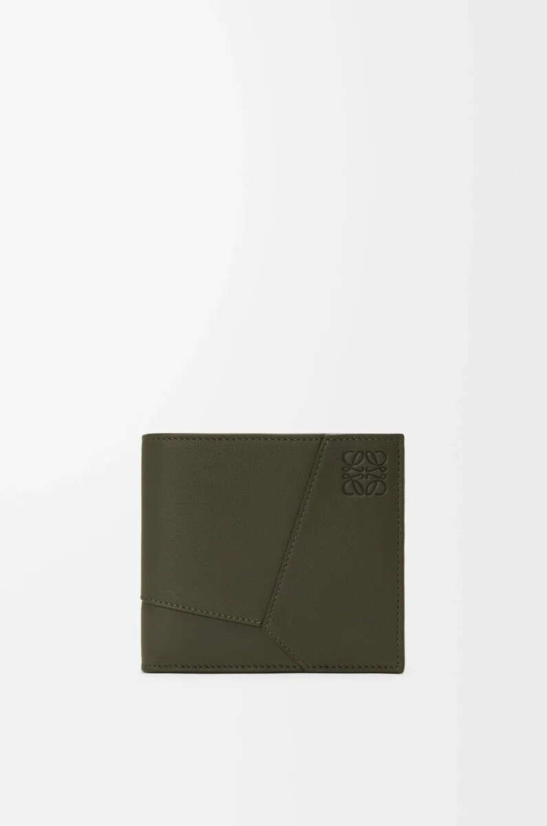 portafoglio bifold puzzle in pelle di vitello classica color cachi scuro