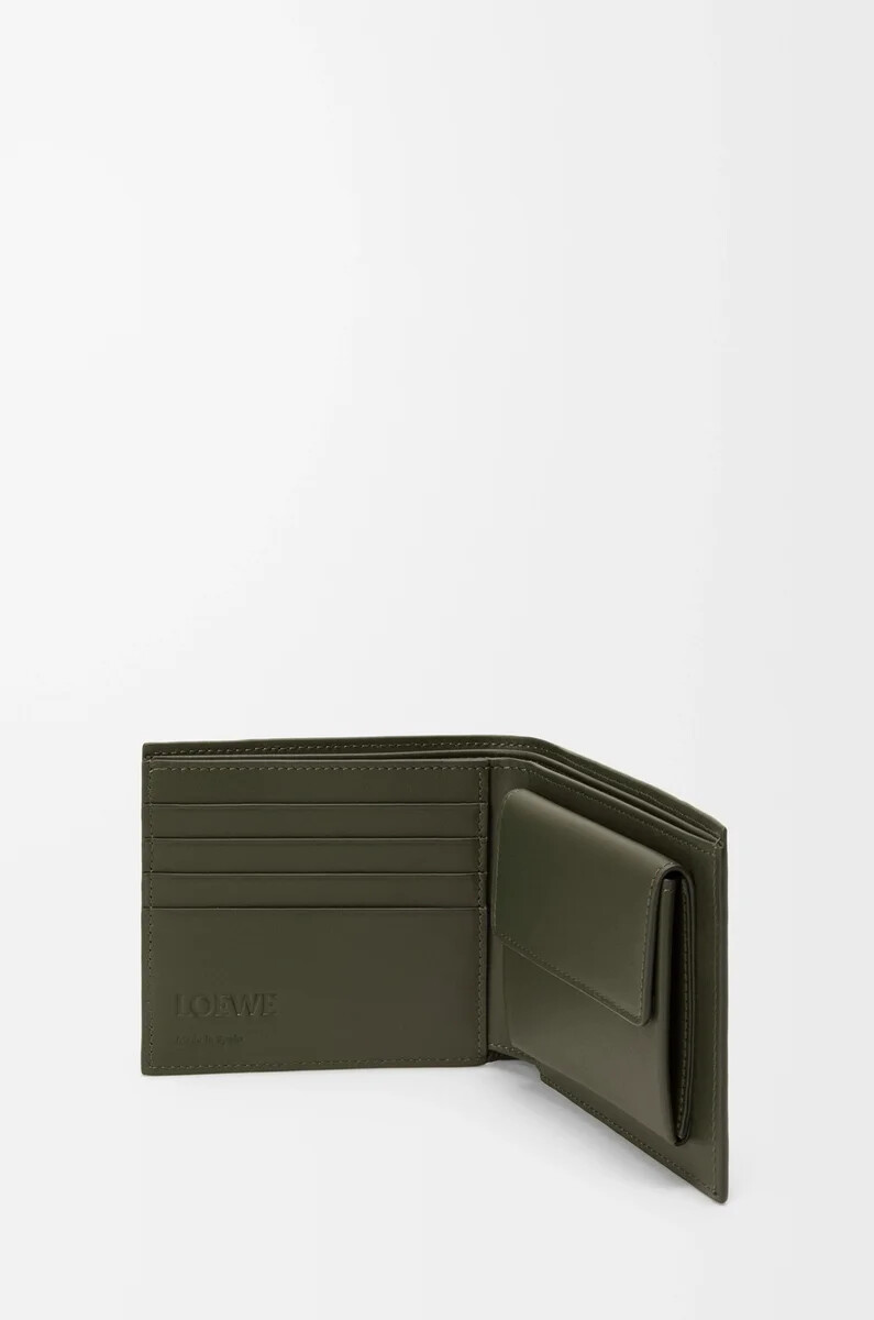 portafoglio bifold puzzle in pelle di vitello classica color cachi scuro