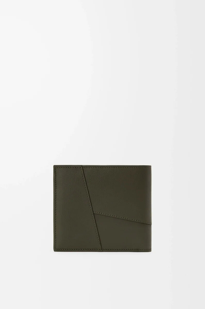 portafoglio bifold puzzle in pelle di vitello classica color cachi scuro