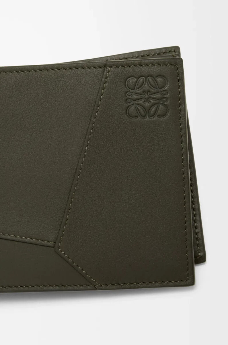 portafoglio bifold puzzle in pelle di vitello classica color cachi scuro