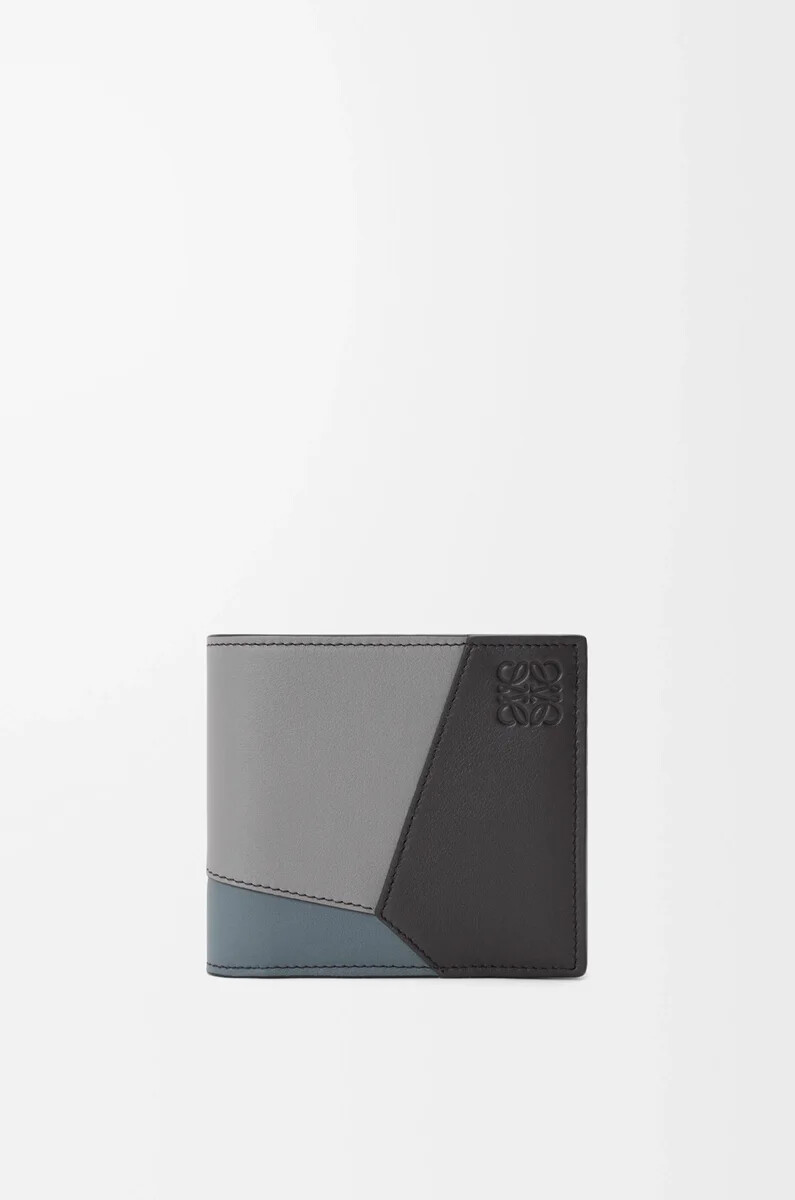 portafoglio bifold puzzle in pelle di vitello classica grigio asfaltoblu tempesta