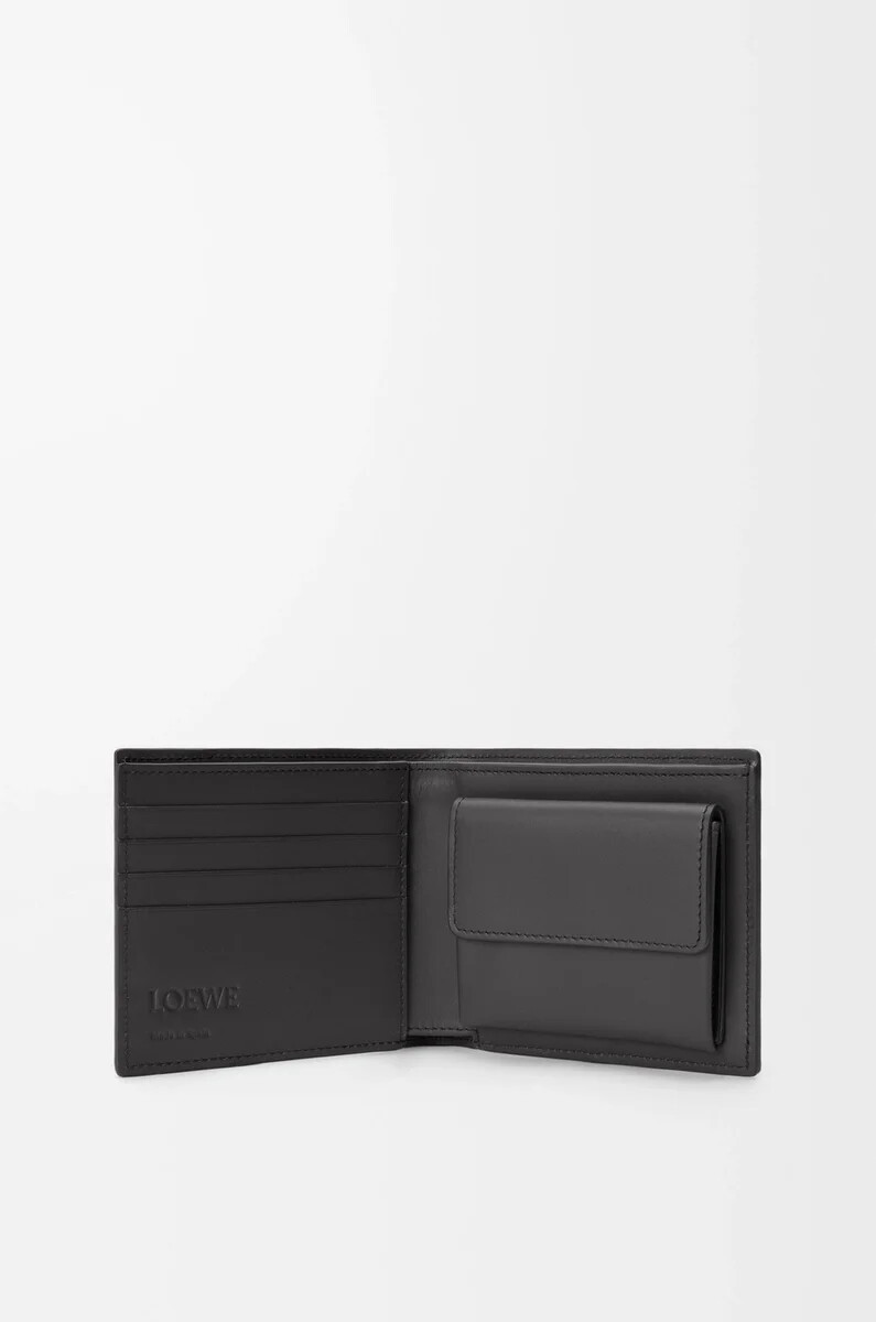 portafoglio bifold puzzle in pelle di vitello classica grigio asfaltoblu tempesta