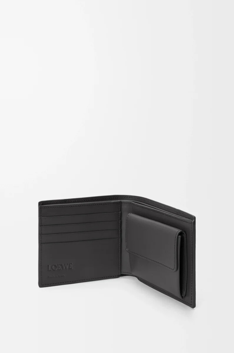 portafoglio bifold puzzle in pelle di vitello classica grigio asfaltoblu tempesta