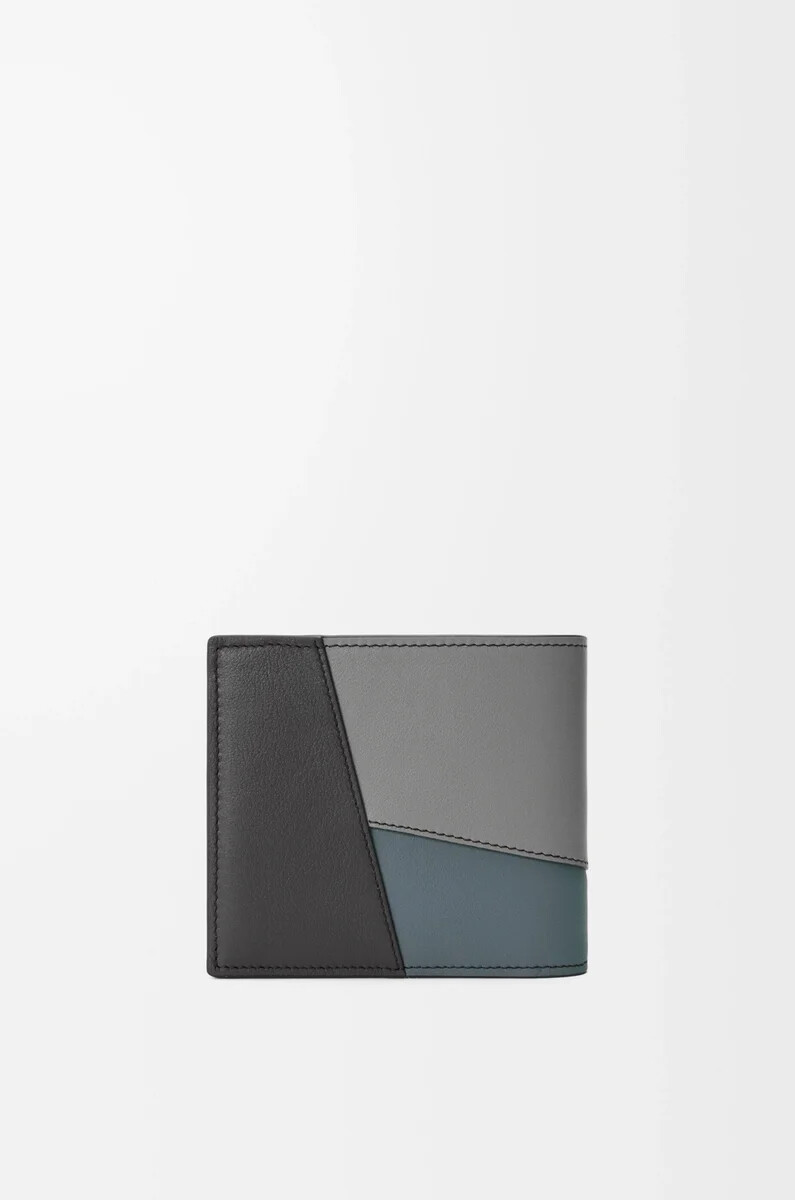 portafoglio bifold puzzle in pelle di vitello classica grigio asfaltoblu tempesta