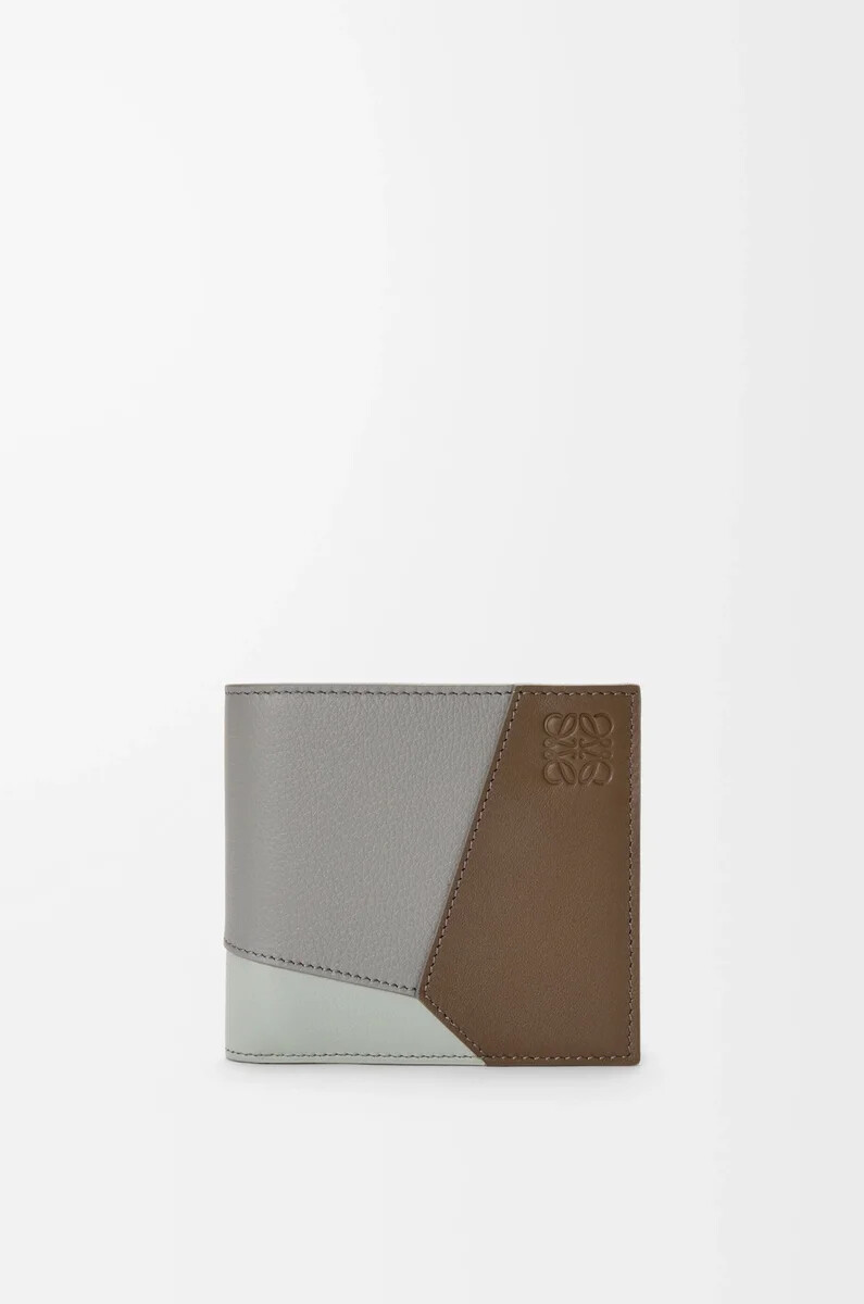 portafoglio bifold puzzle in pelle di vitello classica winter brownash grey
