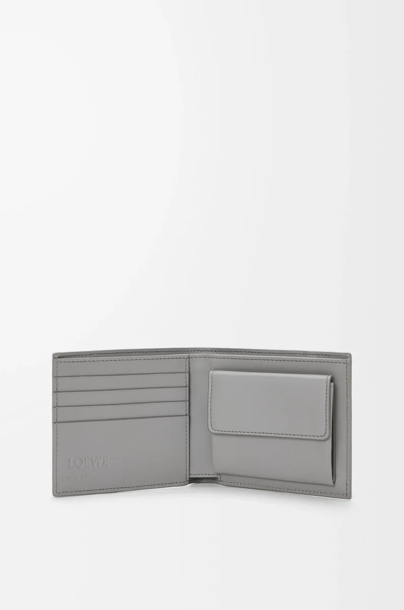 portafoglio bifold puzzle in pelle di vitello classica winter brownash grey