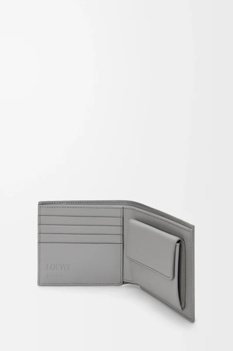 portafoglio bifold puzzle in pelle di vitello classica winter brownash grey