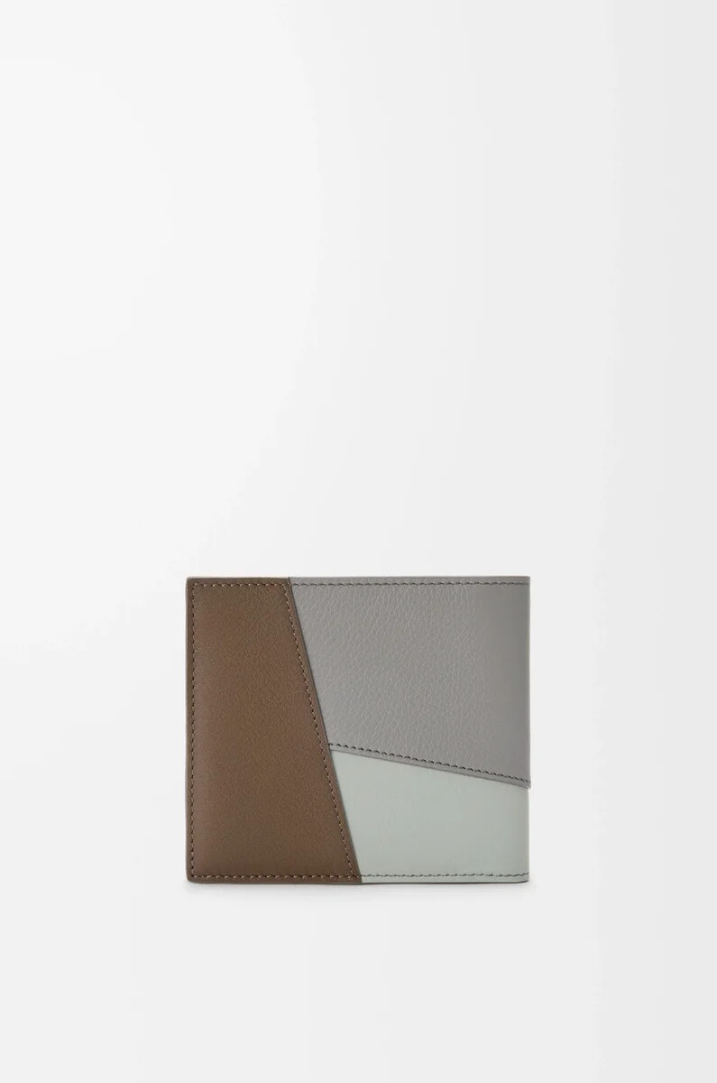 portafoglio bifold puzzle in pelle di vitello classica winter brownash grey