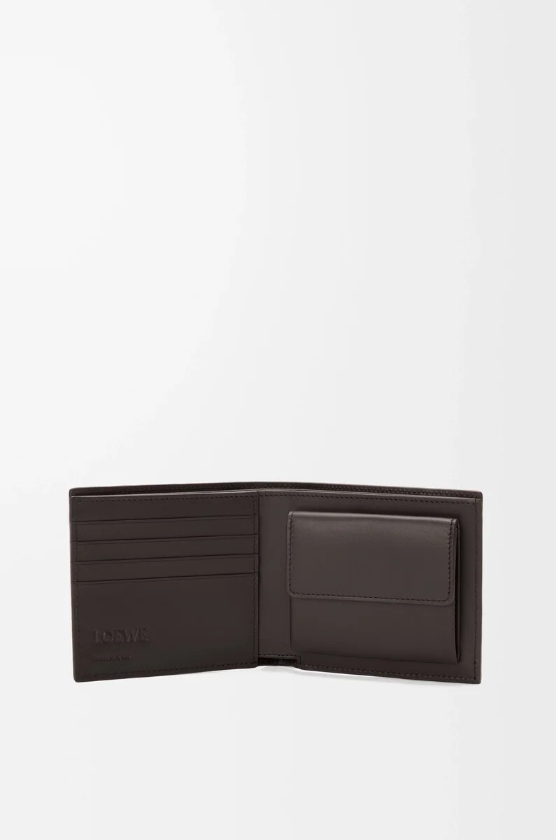 portafoglio bifold puzzle in pelle di vitello classica olivamarrone scuro