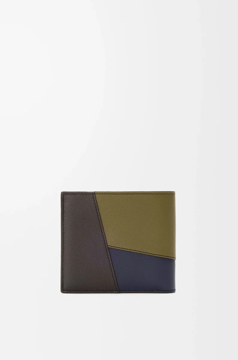 portafoglio bifold puzzle in pelle di vitello classica olivamarrone scuro