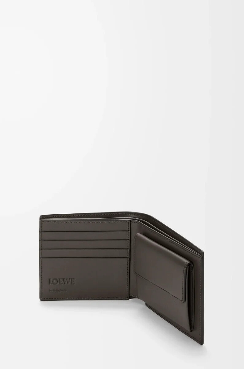 portafoglio portamonete puzzle bifold in morbida pelle di vitello grana grigio scuro