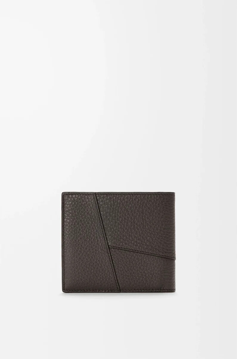 portafoglio portamonete puzzle bifold in morbida pelle di vitello grana grigio scuro