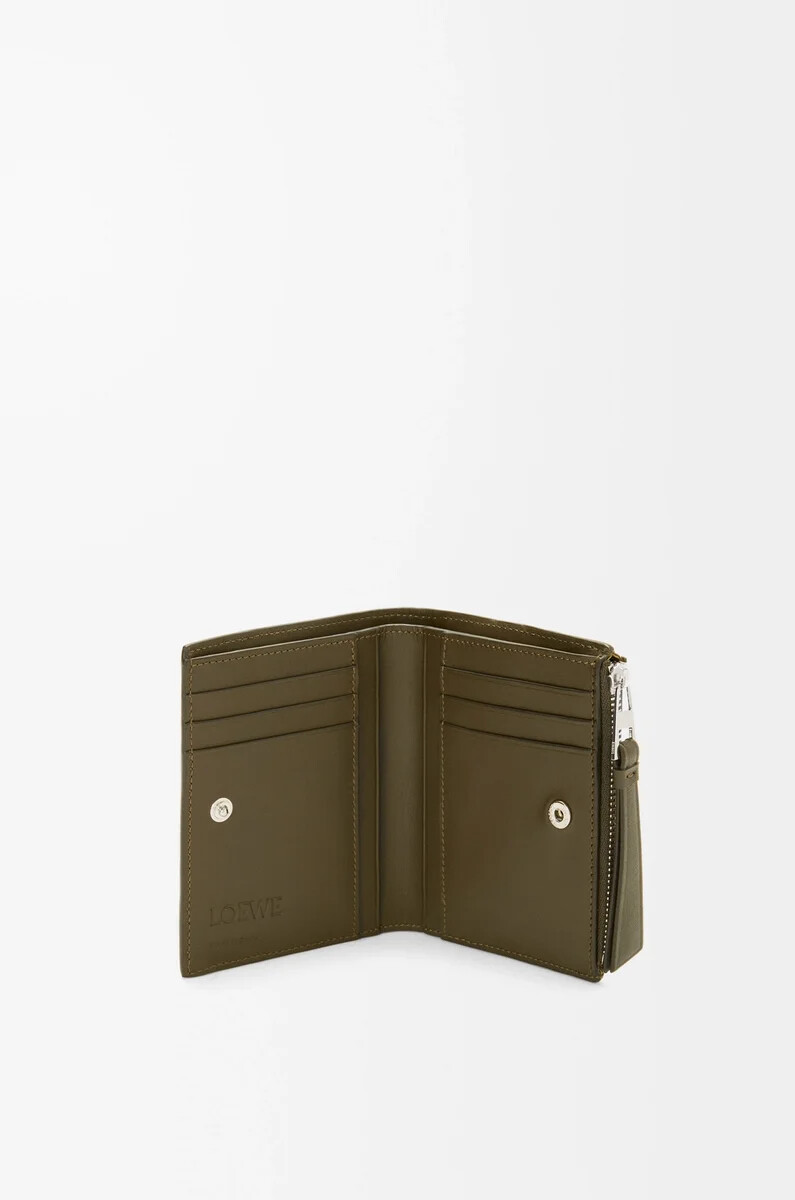 portafoglio sottile e compatto puzzle in pelle di vitello classica dark khaki