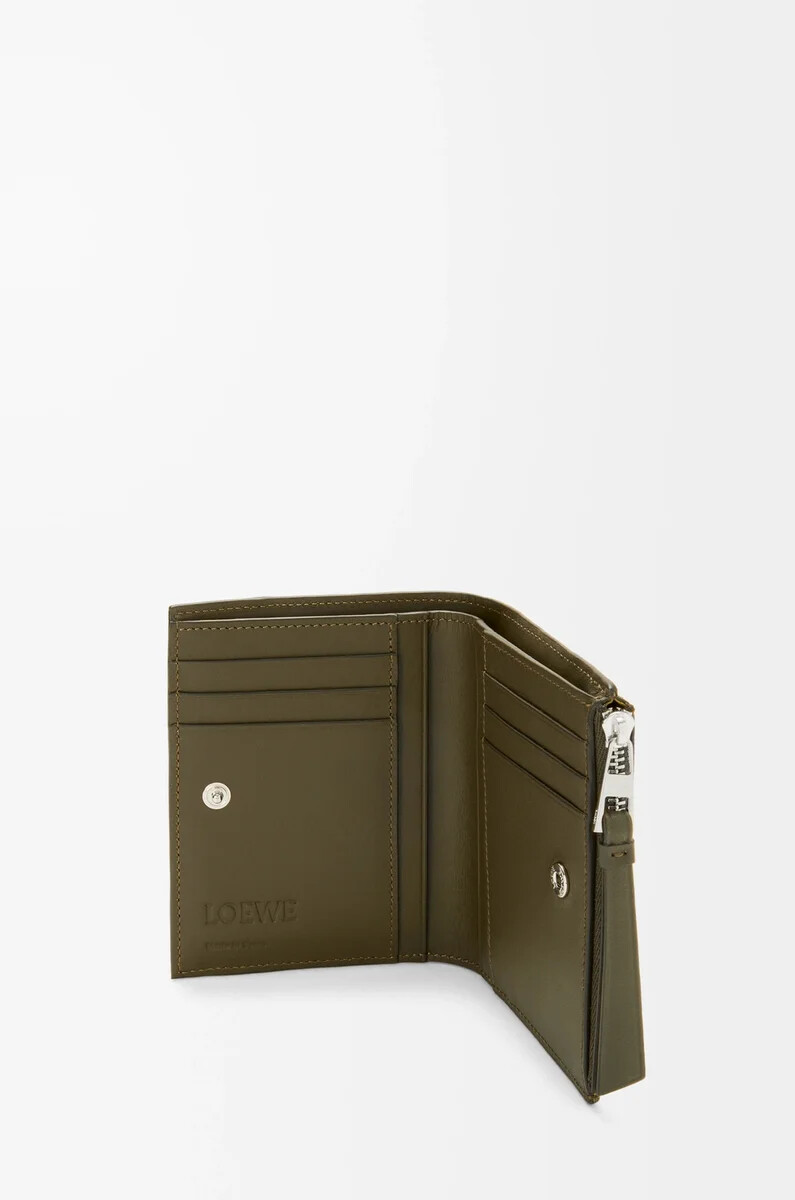 portafoglio sottile e compatto puzzle in pelle di vitello classica dark khaki
