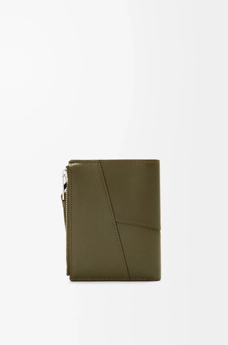 portafoglio sottile e compatto puzzle in pelle di vitello classica dark khaki