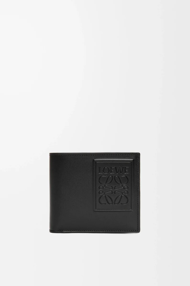 portafoglio portamonete bifold in pelle di vitello satinata nero
