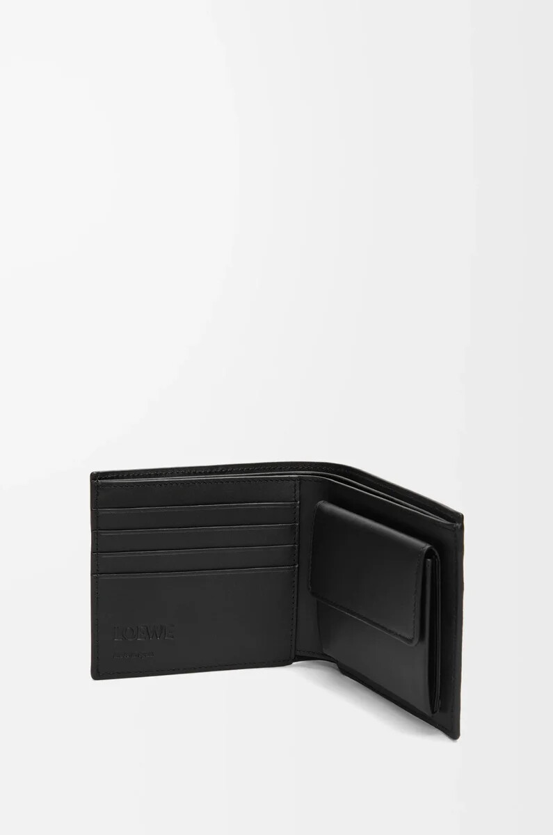 portafoglio portamonete bifold in pelle di vitello satinata nero