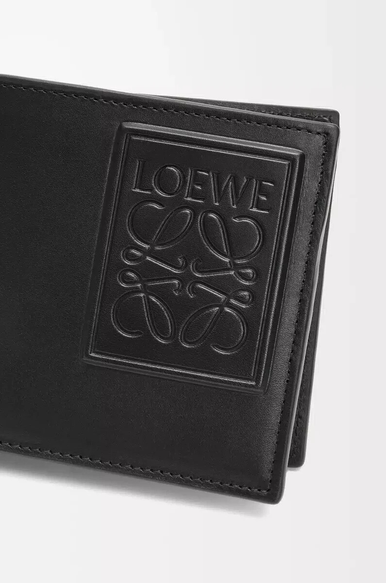 portafoglio portamonete bifold in pelle di vitello satinata nero