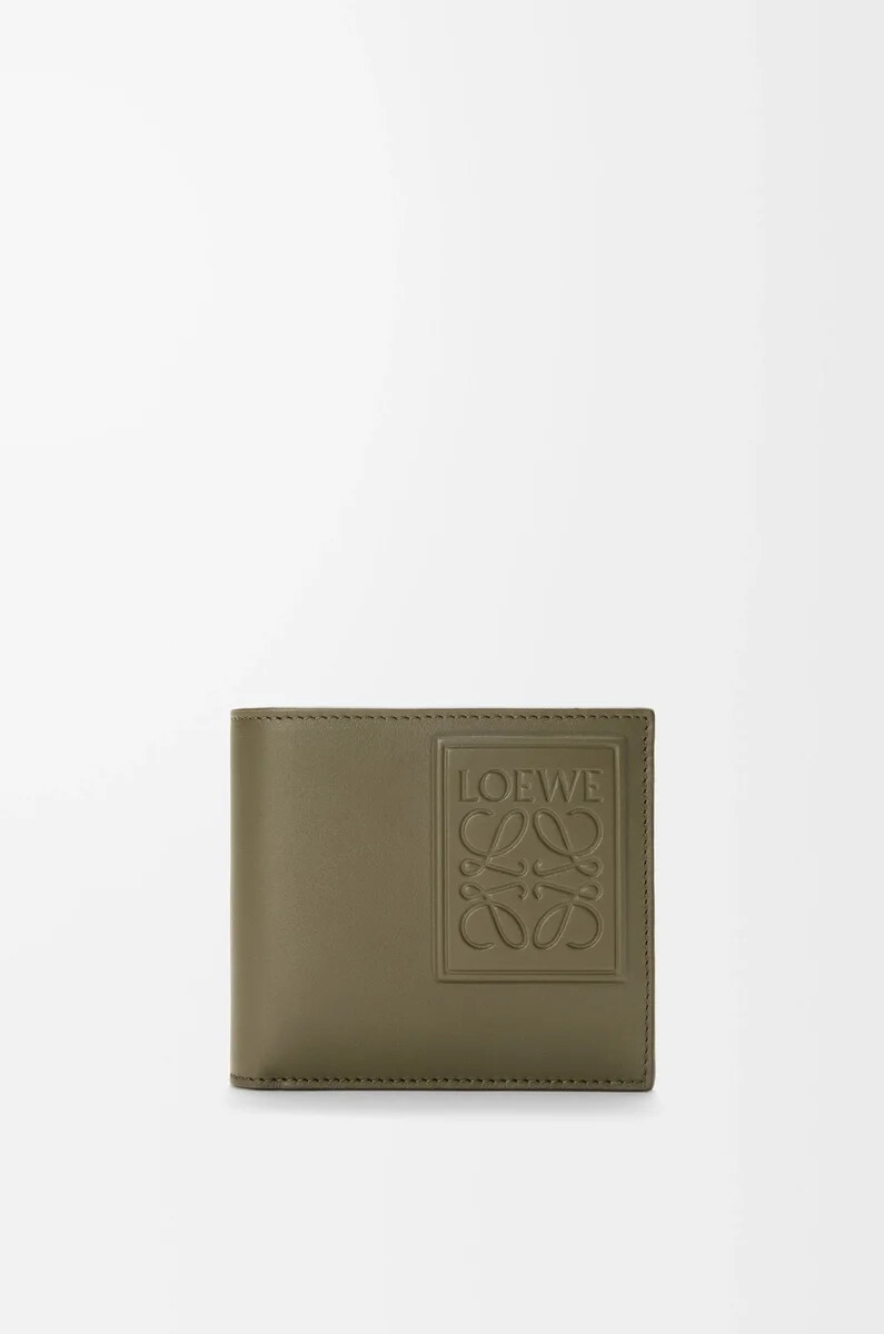 portafoglio portamonete bifold in pelle di vitello satinata verde kaki