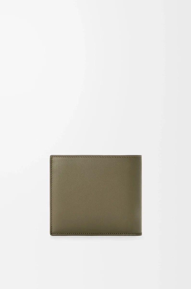 portafoglio portamonete bifold in pelle di vitello satinata verde kaki