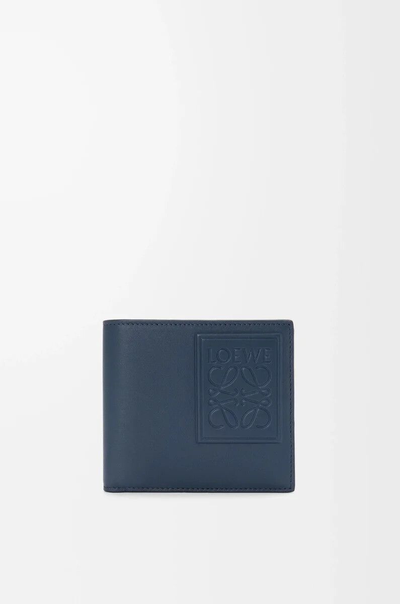 portafoglio portamonete bifold in pelle di vitello satinata indigo dye