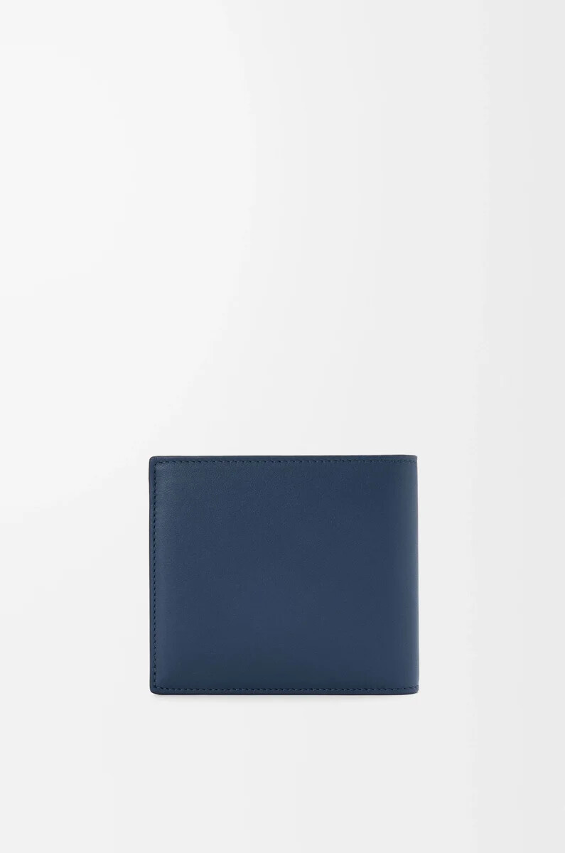 portafoglio portamonete bifold in pelle di vitello satinata indigo dye