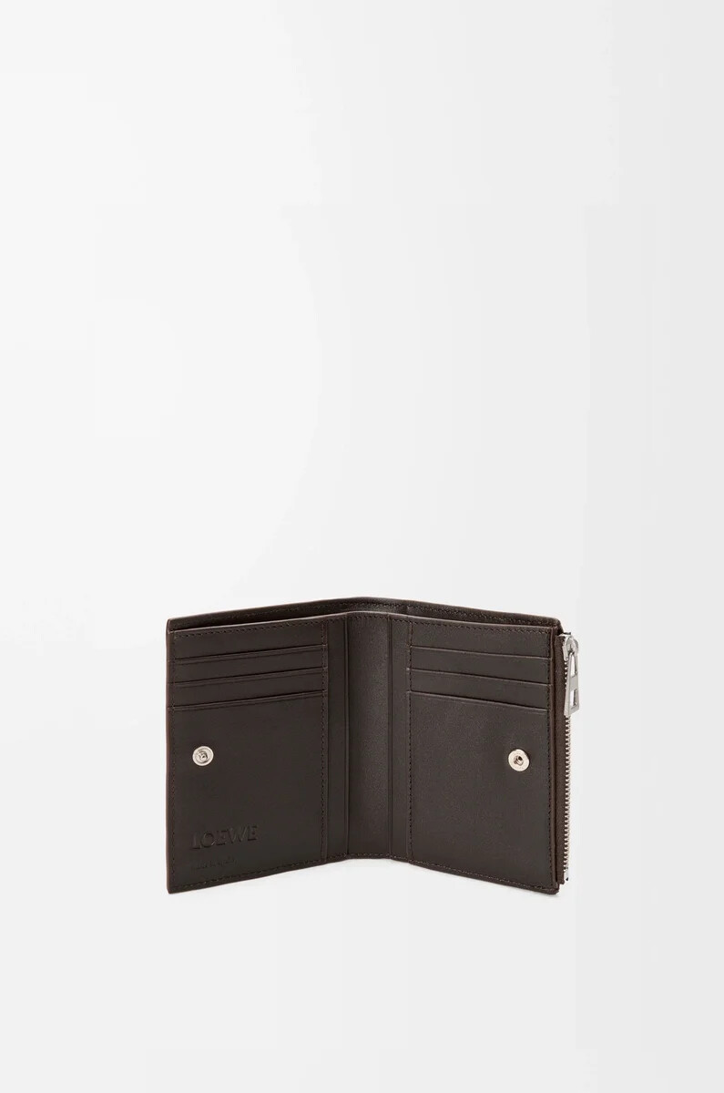 portafoglio compatto sottile panta in pelle di vitello lucida vintage brown