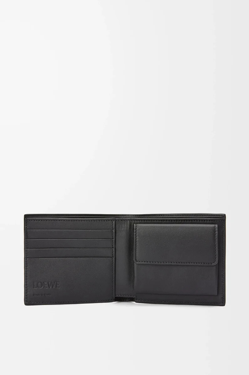 portafoglio portamonete bifold in morbida pelle di vitello granata antracite