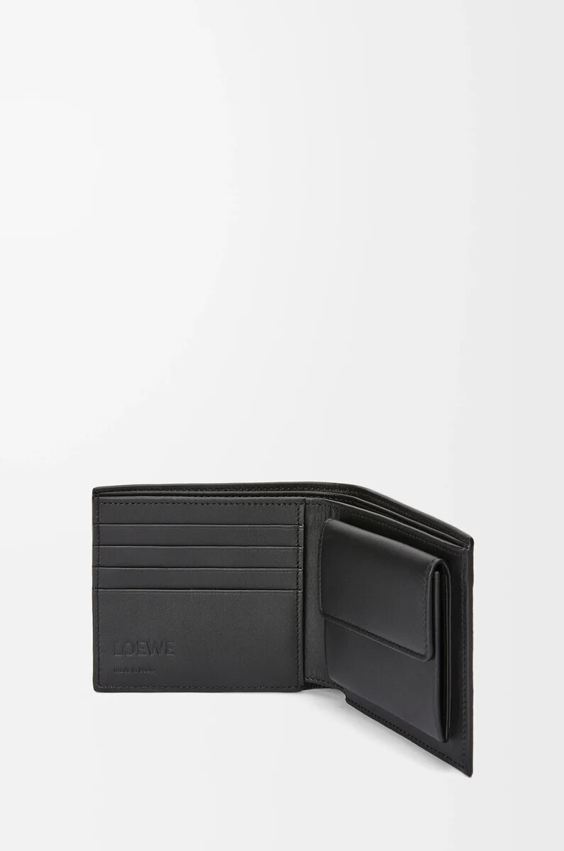 portafoglio portamonete bifold in morbida pelle di vitello granata antracite