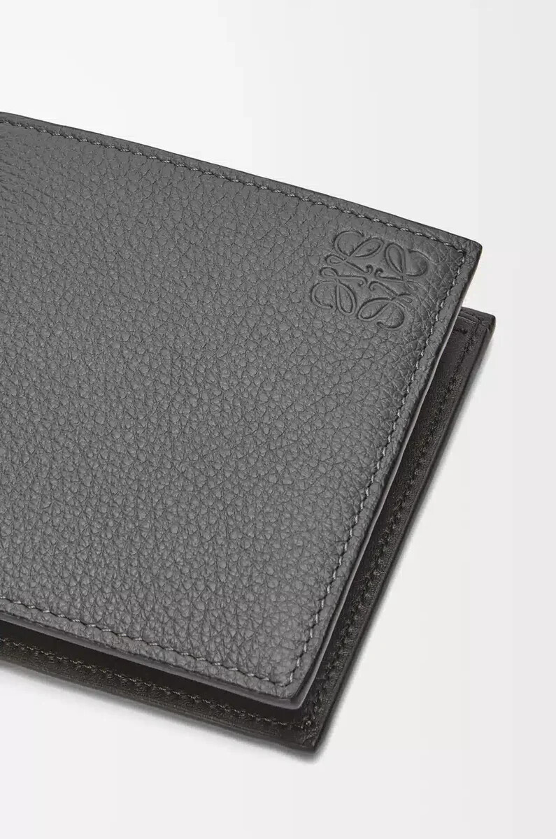 portafoglio portamonete bifold in morbida pelle di vitello granata antracite