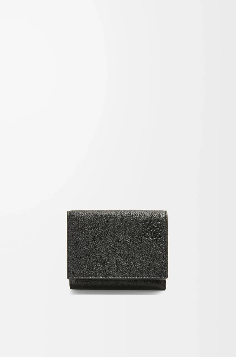 portafoglio trifold in morbida pelle di vitello granata nero