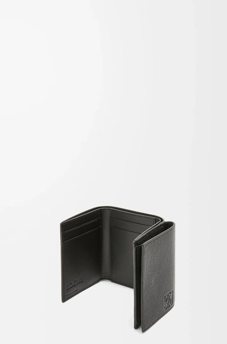 portafoglio trifold in morbida pelle di vitello granata nero