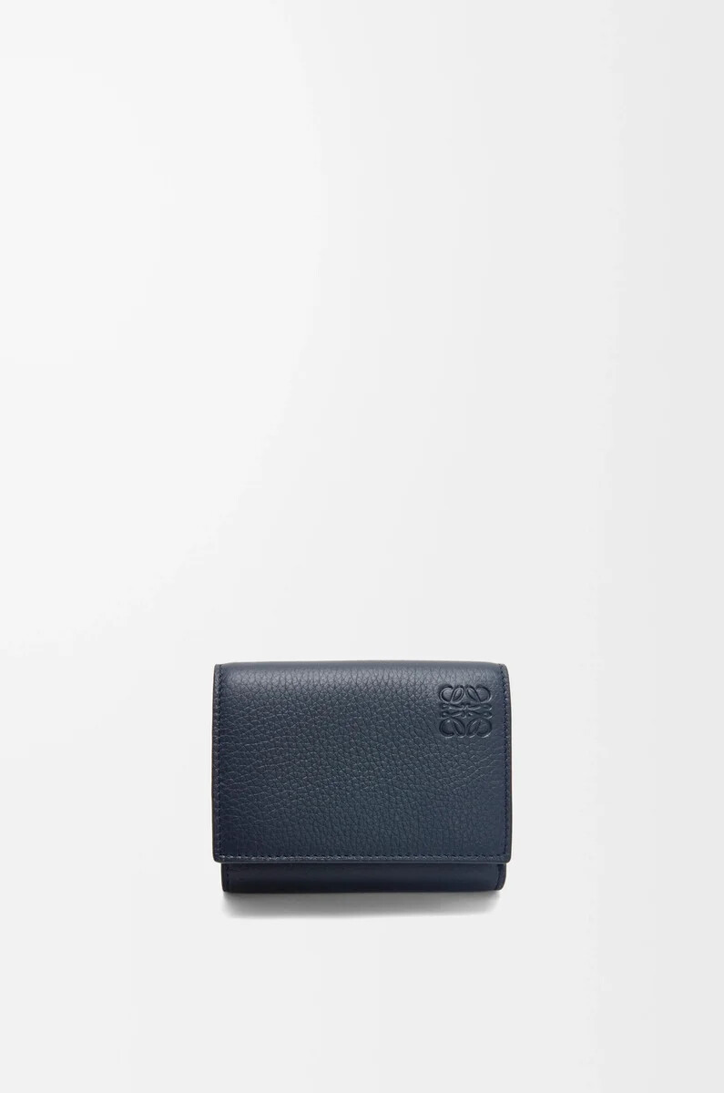 portafoglio trifold in morbida pelle di vitello grana deep navy