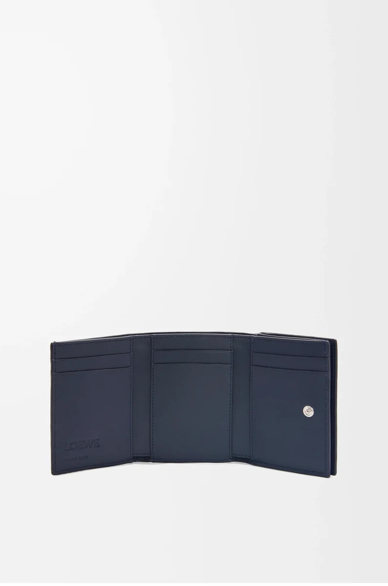 portafoglio trifold in morbida pelle di vitello grana deep navy