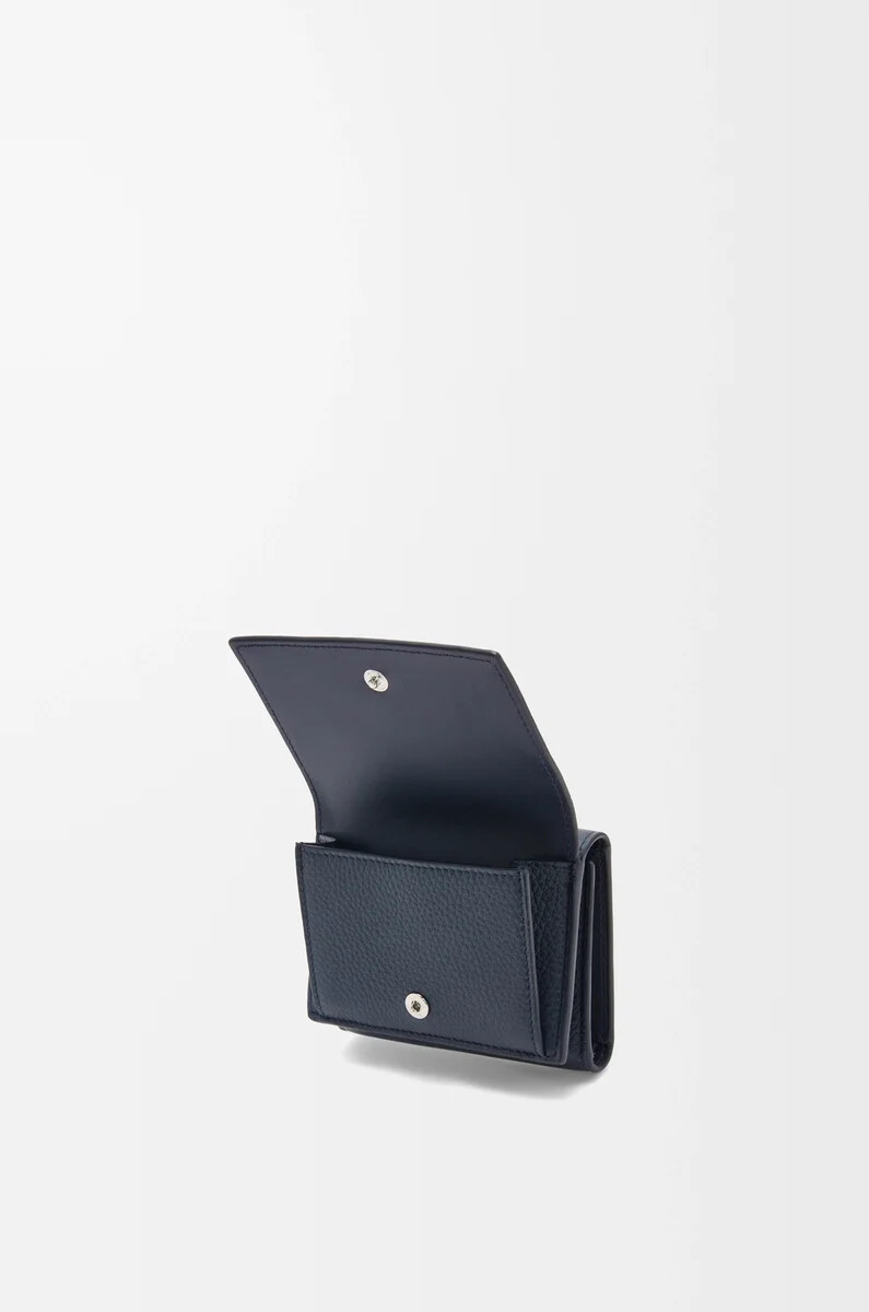portafoglio trifold in morbida pelle di vitello grana deep navy
